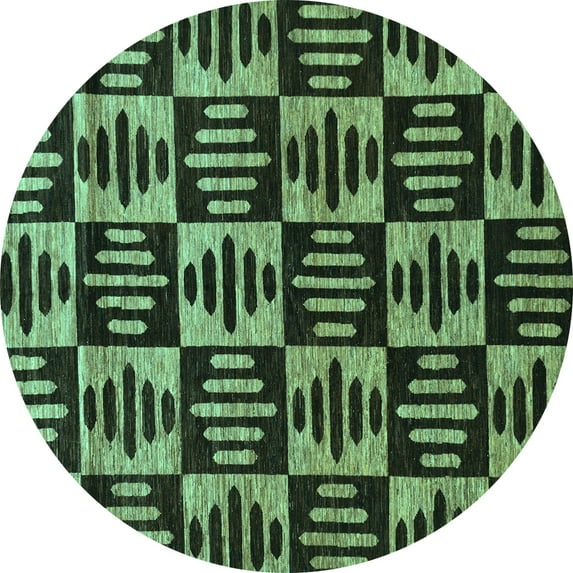 Ahgly Company Machine Washable Indoor Round Oriental Turquoise Blue Modern Area Rugs, 3' Round