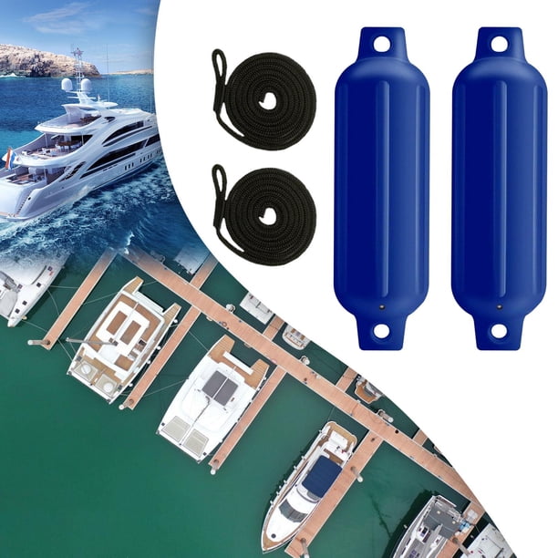 Guardabarros para barcos, parachoques para barcos, cuerdas de 6mm x 1,5 M, fáciles de instalar, guardabarros inflables anticolisión para lanchas Cuerda Azul G0 Negra