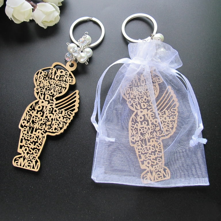 12Pcs Baptism Blue Boy Wood Design Keychain Baptism Favors with
