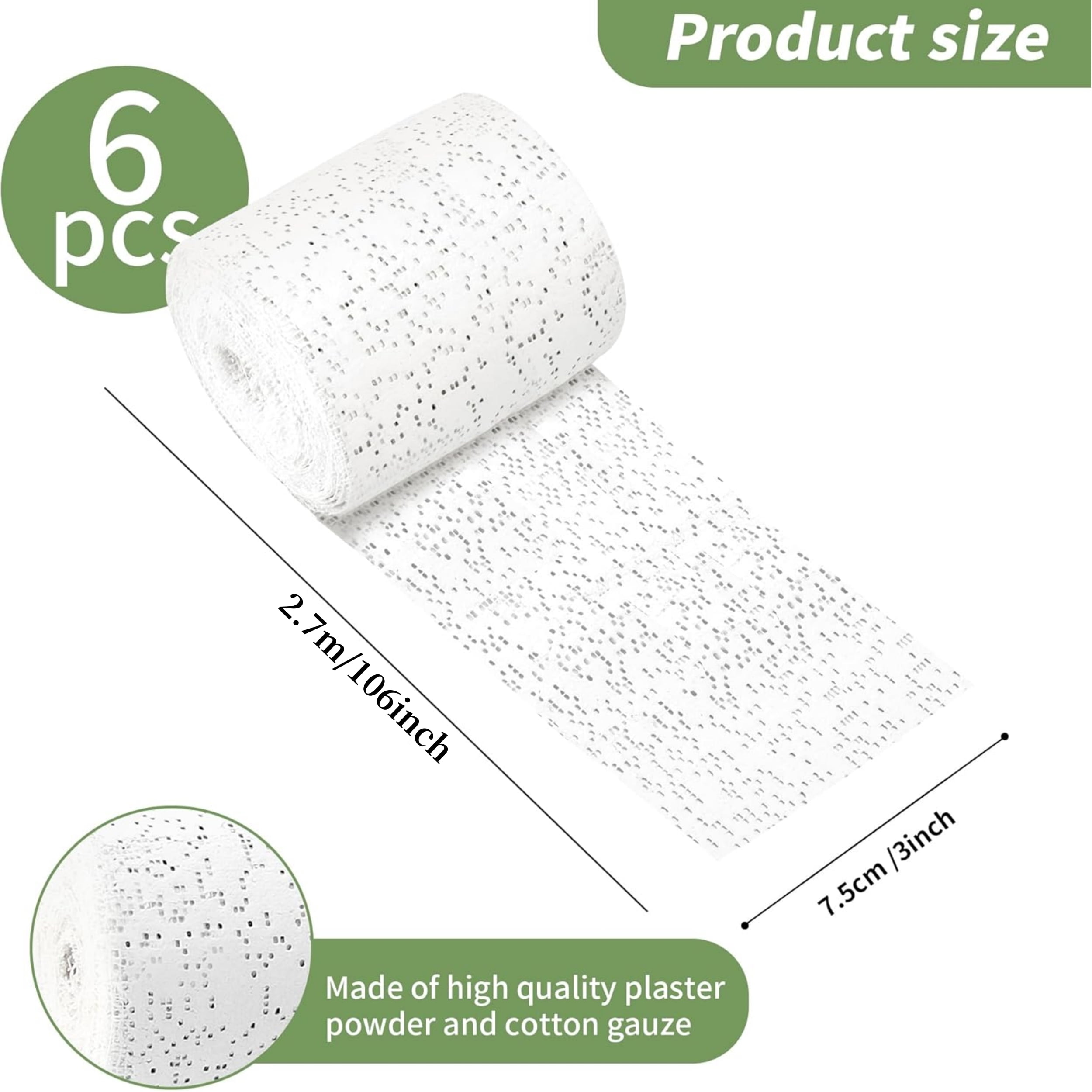 Topboutique Plaster Gauze Bandage 6 Pack Plaster Cloth Rolls Bulk Drywall Repair Cloth Kit Plaster Cloth Gauze Bandage Roll for DIY Scenery Modeling Masks, 3 x 106 inch/7.5 x 270 cm