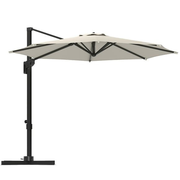 Outsunny 10' Offset Patio Umbrella 360° Rotation Cantilever Umbrella, White