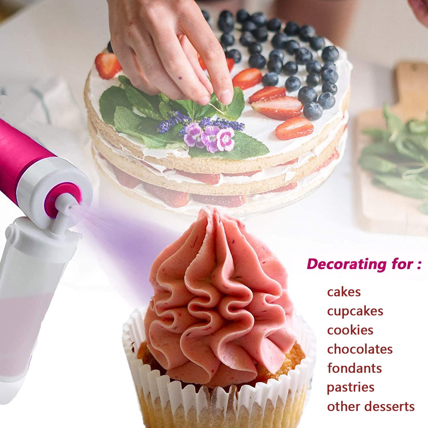 A Plastic Cake Glitter Decorating kit for Decorating Cakes Cupcakes And Desserts Manual Cake Airbrush Pump Baking Cake Spray Tube Baking Tool 