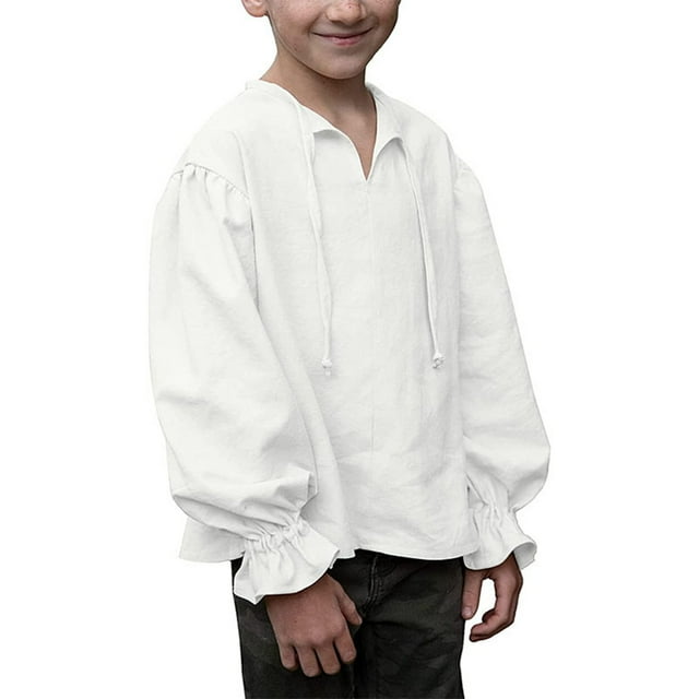 PMVFHDE Chandail Garçon Chemise Habillée Garçon pour Enfants à Volants Manches Longues Blanc, 4-6 Ans