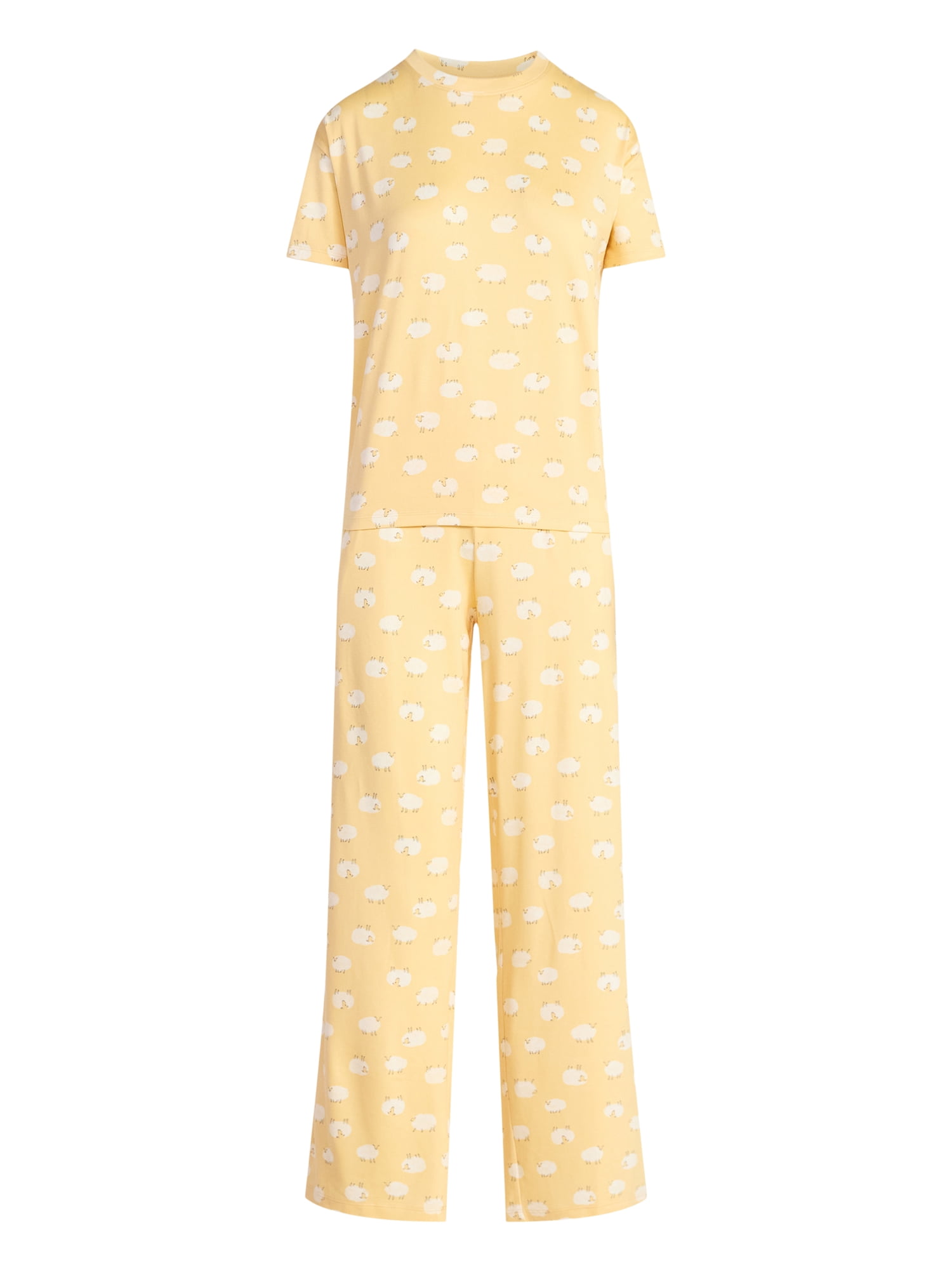 Joyspun Women's Dreamy Soft Collection Short Sleeve Sleep Top and Open Leg Pants Pajama Set, 2-Piece, Sizes XS-3X