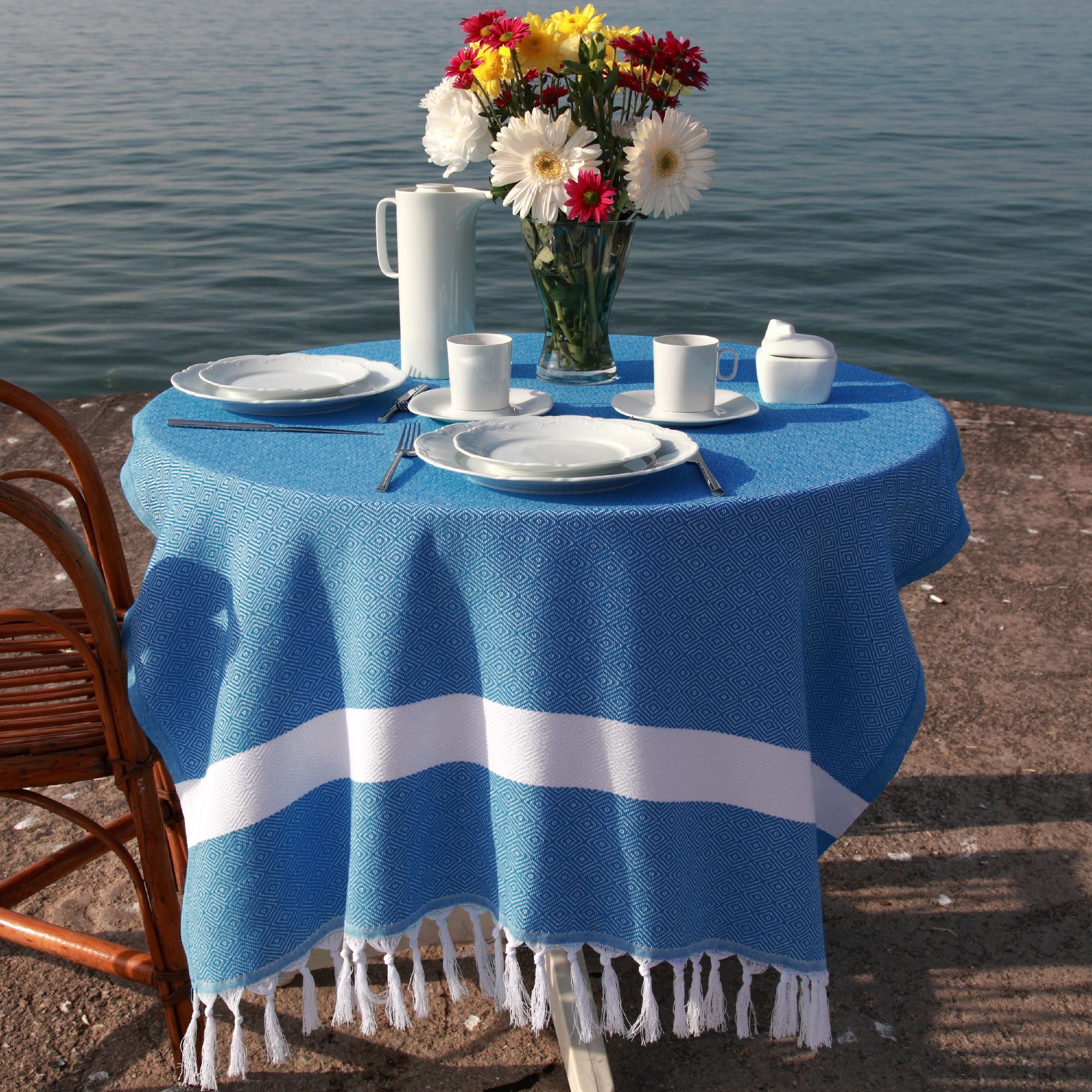 Diamond Turkish Bath & Beach Towel Pacific Blue