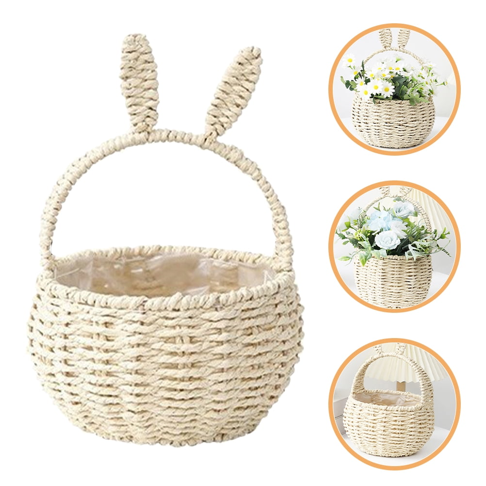 MLINS 4pcs Bunny Woven Basket Easter Party Treats Basket Handheld Woven Storage Basket With Handle