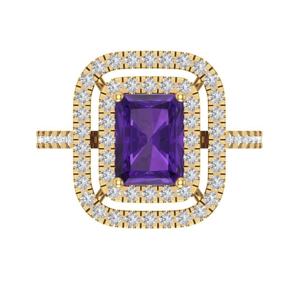 Halo Engagement Ring for Women - 2.62ct Natural Amethyst in 18K Yellow Gold Promise Ring