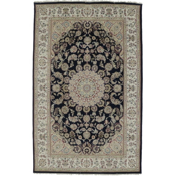 Dark Navy Floral 6X9 Indo-Nain Oriental Rug