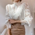 thumbnail image 5 of ZEHJUHAN Victorian-Inspired Women's Lace Blouse with Pearl Accents - Elegant Puffed Long Sleeve, Stand Collar Semi-Sheer Top for Spring & Summer, 5 of 7
