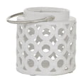 thumbnail image 6 of DecMode White Ceramic Circles Decorative Candle Lantern with Cut Out Design, 6 of 8
