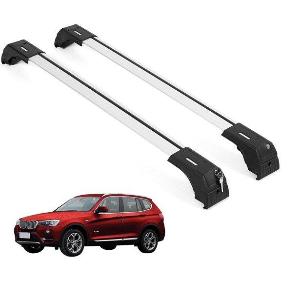 ERKUL Roof Rack Cross Bars for BMW X3 F25 2011-2017 | Aluminum Crossbars with Anti Theft Lock for Rooftop | Compatible with Flush Rails - Silver