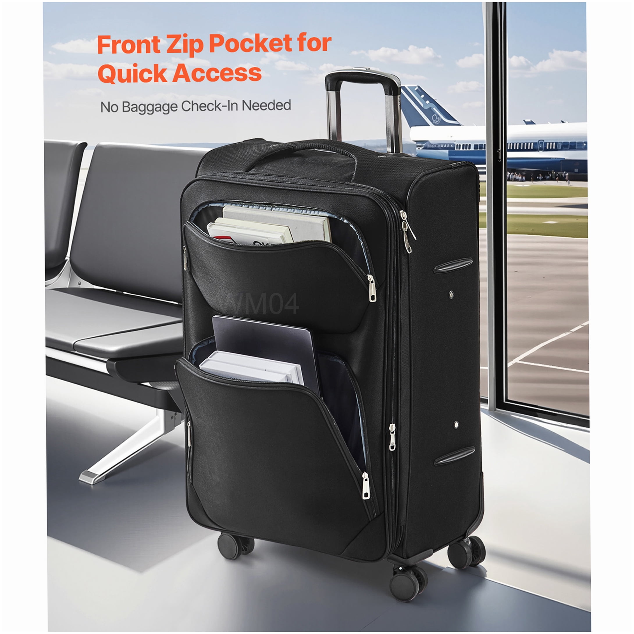 MANGIJOY TSA Lock Expandable Suitcase, 28 Inch Softside Checked Luggage with 8 Spinner Wheels, Black