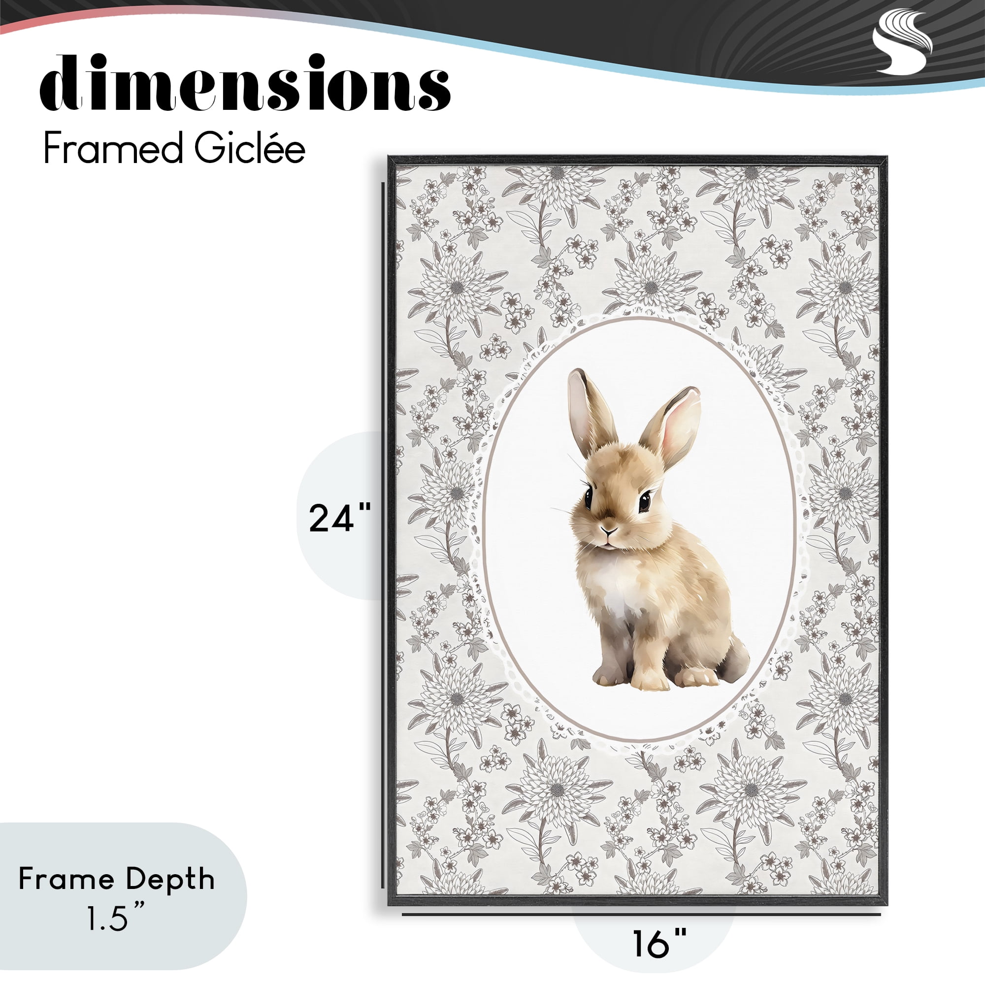 Stupell Industries Mauve Botanical Bunny Black Framed Giclee Art, design by Ink Drop Loft