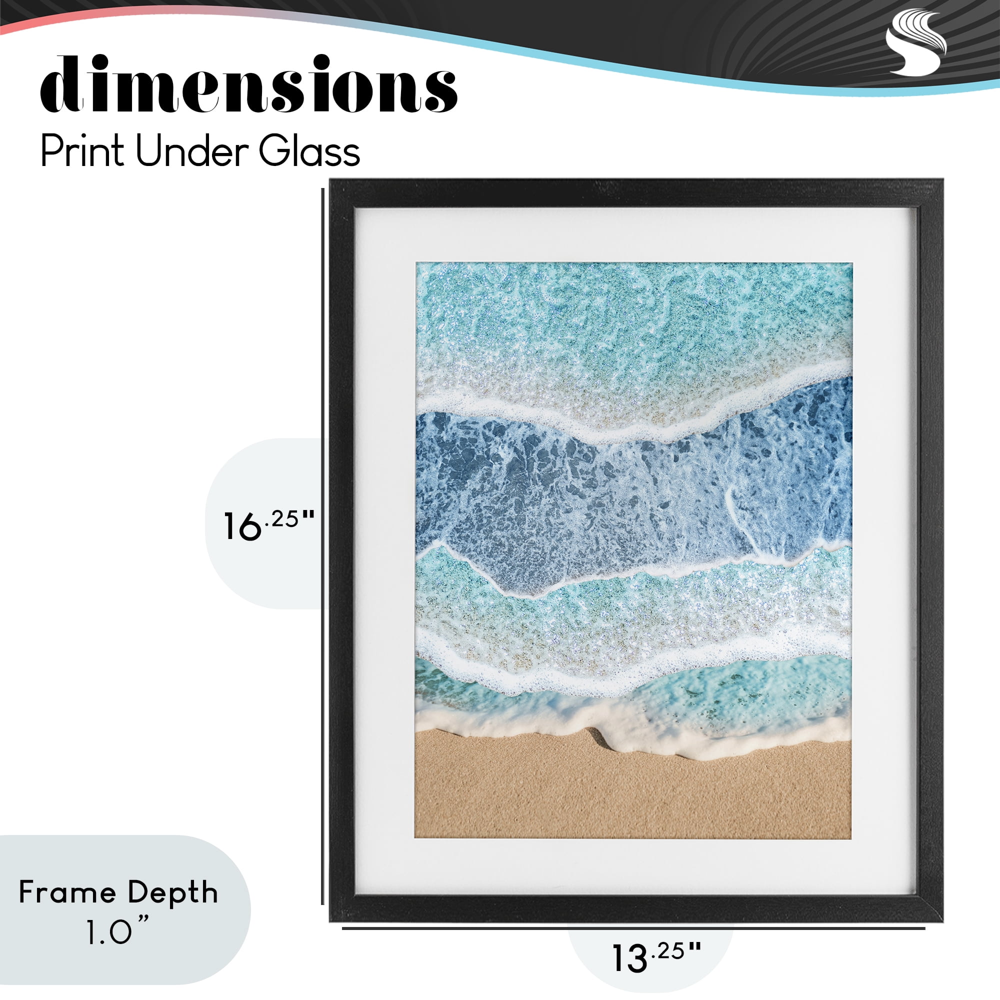 Stupell Industries Overlapping Shore Waves Black Framed Print Under Glass, design by Jesse Keith