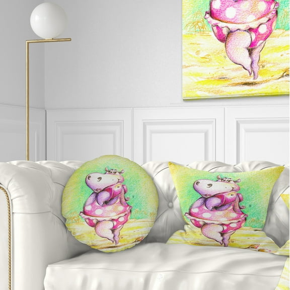Designart Cute Hippo Goes Swimming - Abstract Throw Pillow - 12x20