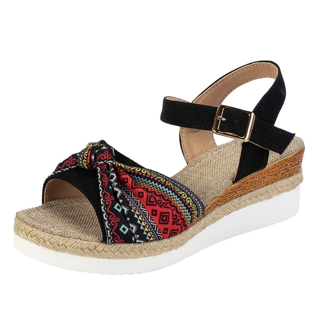 IUJSOY Womens Platform Wedge Sandals Open Toe Bowknot Espadrilles Buckle Ankle Strap Summer Shoes