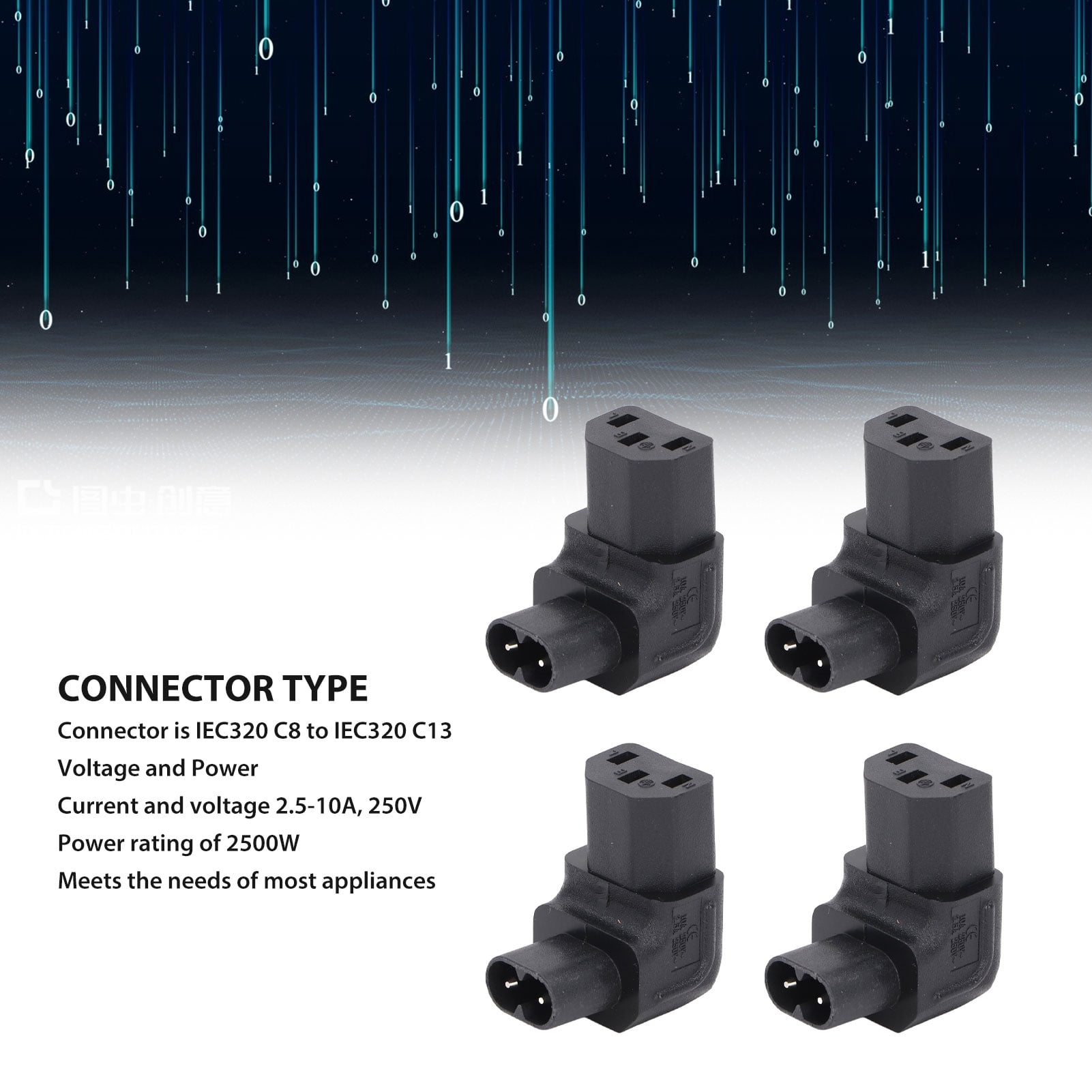 Laroal Convertisseur Droit IEC 320 C8 Mâle Vers C13 Femelle 10 A