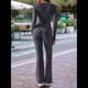 thumbnail image 5 of Conjunto Deportivo de 2 Piezas para Mujer, Camiseta de Larga, Pantalones Acampanados con Solapa, Chándal Informal, Gris Oscuro, Talla S, 5 of 8