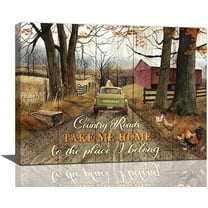Farmhouse Country Wall Art Rustic Truck Chicken Barn Scenery Pictures Wall Decor Farmhouse Canvas Prints Painting Country Framed Artwork for Kitchen Bathroom Bedroom Living Room 16"x12"