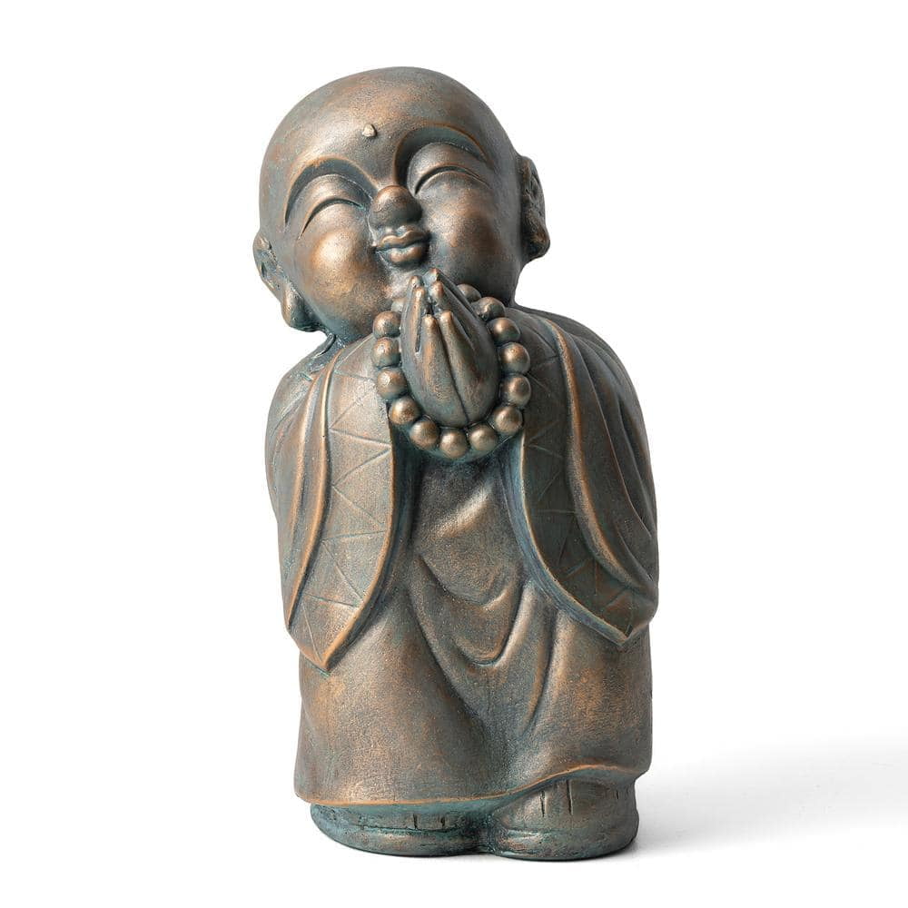 LuxenHome Gray MgO Blowing Kiss Buddha Monk Garden Statue