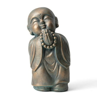 LuxenHome Gray MgO Blowing Kiss Buddha Monk Garden Statue