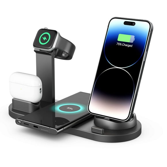 Dadiaei Wireless Charger, 6 in 1 Wireless Charging Station, Fast Wireless Charger Stand for iPhone 15 14 13 12 11 Pro Max XR XS 8 Plus, for Apple Watch 8 7 6 5 4 3 2 SE AirPods