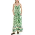 thumbnail image 3 of Tropical border print, full sweeping, satin maxi slip dress with built in shelf bra and pockets.,S-XL, 3 of 5