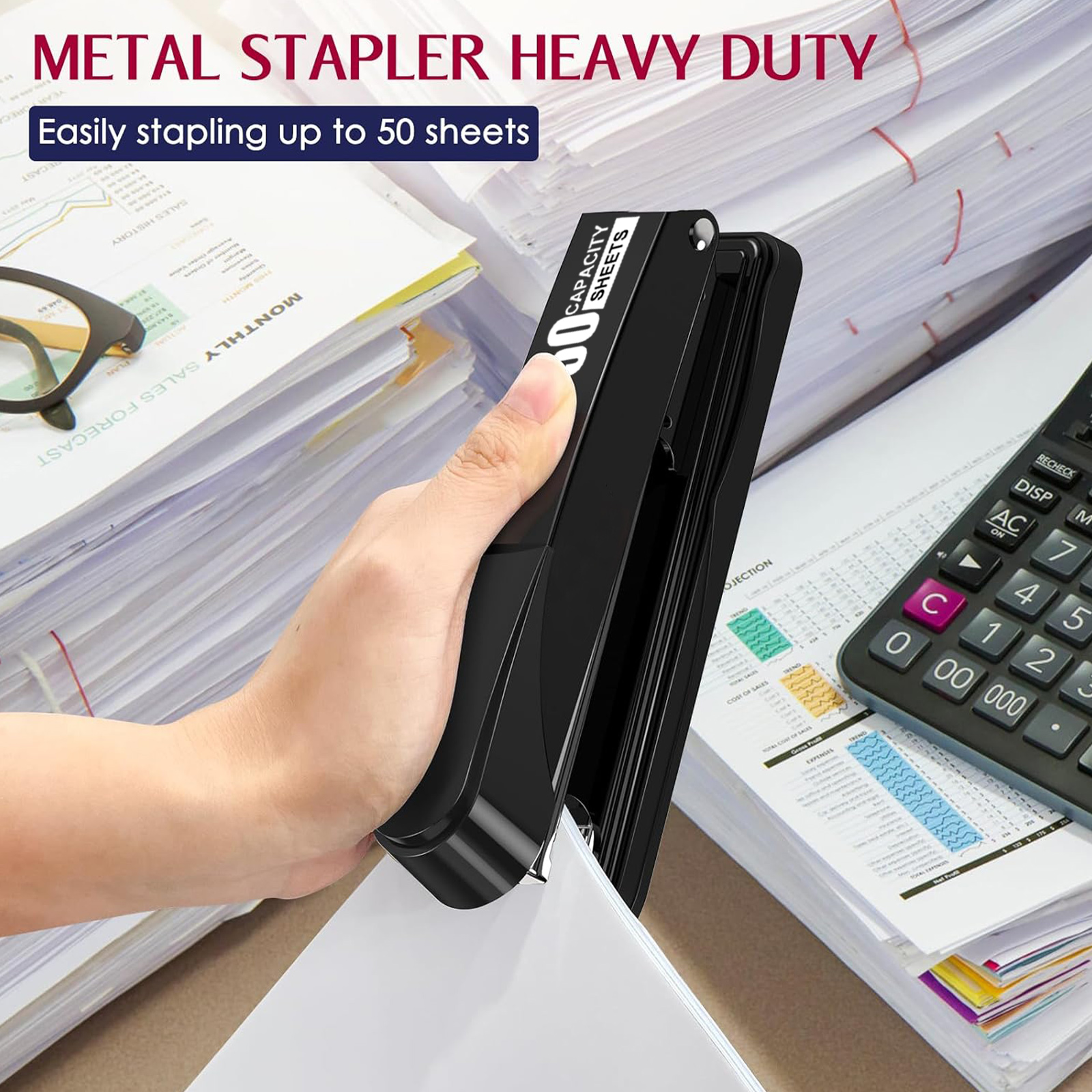 Baodeli Heavy-Duty Metal Stapler, 50-Sheet Capacity, Black photo 7