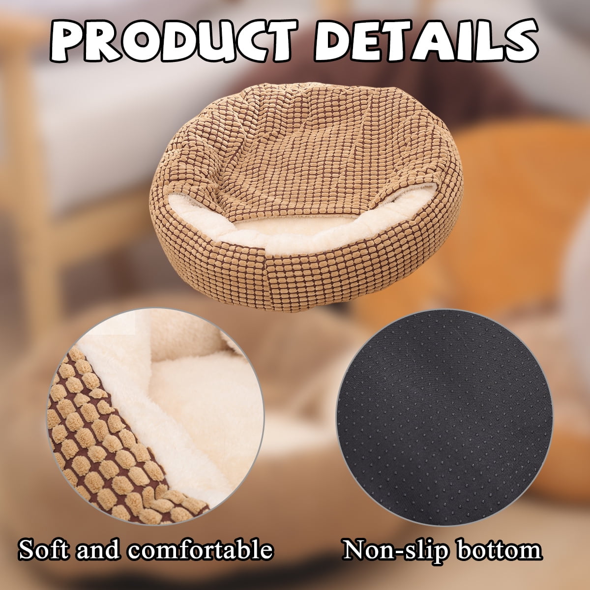 Small Dog Bed with Attached Blanket, Cozy Donut Cuddler Anti-Anxiety Hooded Pet Beds Calming Cave Bed. Orthopedic Round Puppy Beds for Dogs or Cats Washable, Anti-Slip Bottom