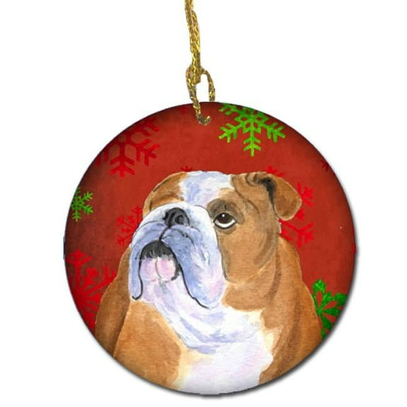Bulldog English Red Snowflakes Holiday Christmas Ceramic Ornament