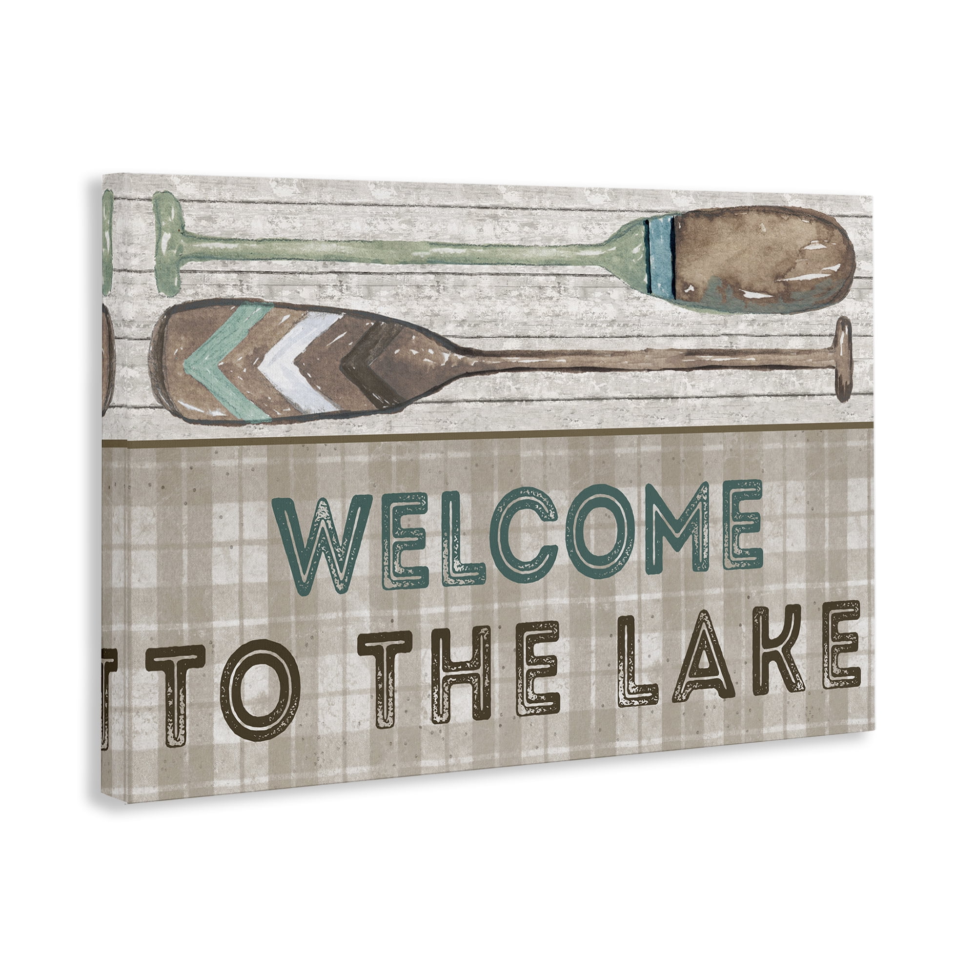 Stupell Industries Rustic Welcome Lake Oars Typography Painting Gallery Wrapped Canvas Art Print Wall Art, 24 x 16