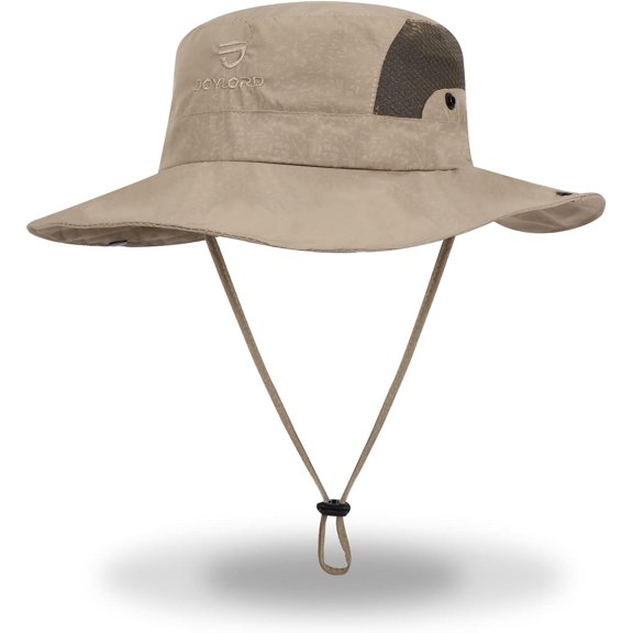 TAGVO Wide Brim Sun Hat Summer UV Protection Beach Hat, Travel Climbing Foldable Brim Summer UPF50 Hat, Foldable Fishing Hat with Adjustable Chin Strap and Breathable Mesh Crown, Khaki