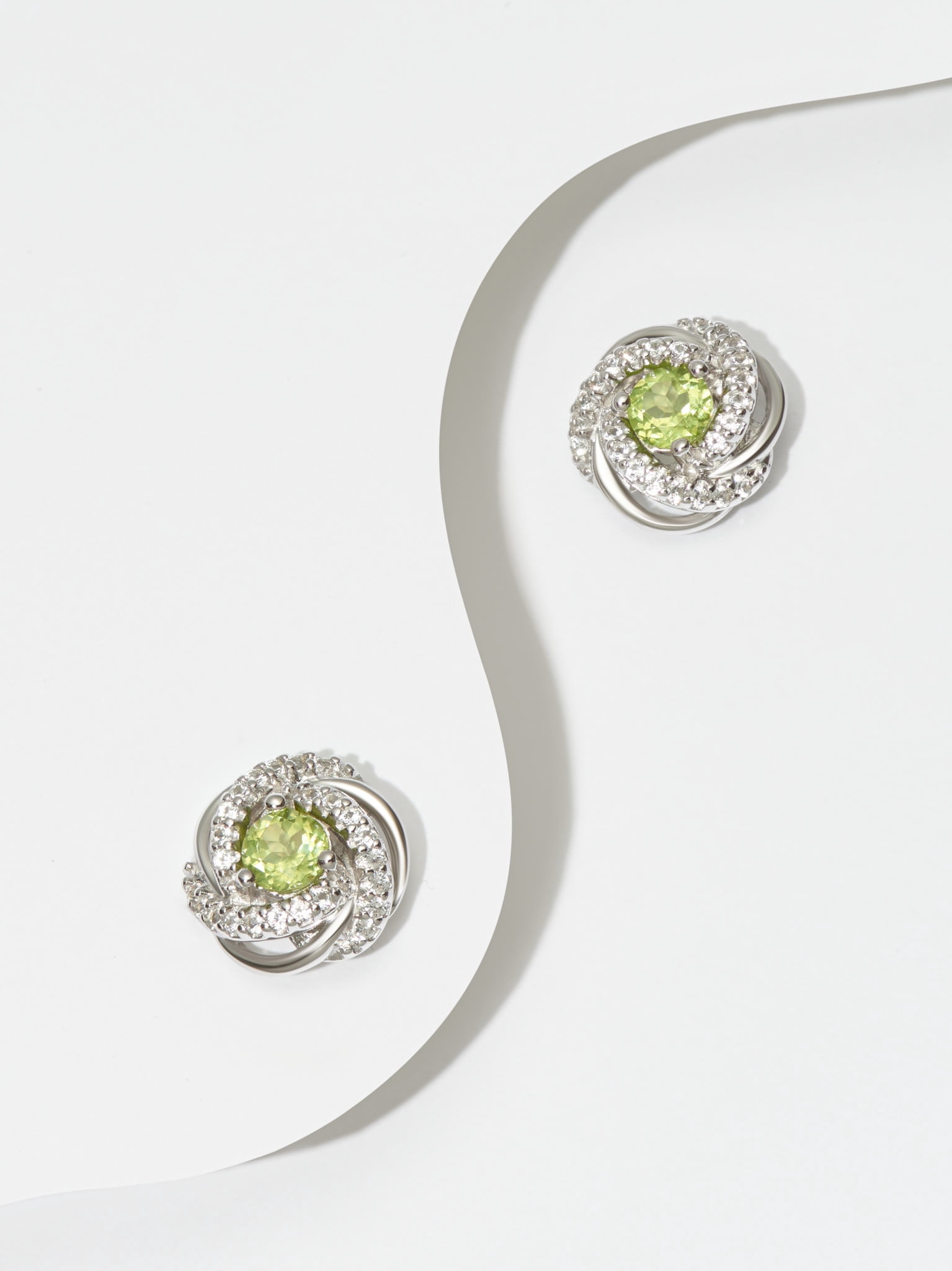 Rhodium Plated Sterling Silver Genuine Peridot August Birthstone Love Knot Stud Earrings for Women Gift for Her