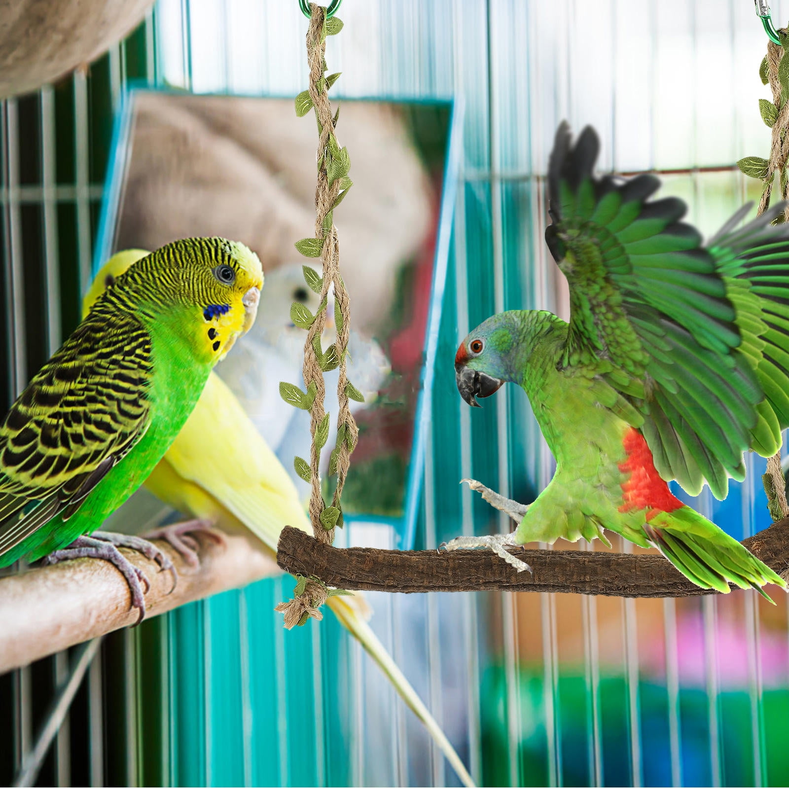 FOLOYORI Wooden Bird Swing for Parakeets, Stable Bite Resistant Metal Perch