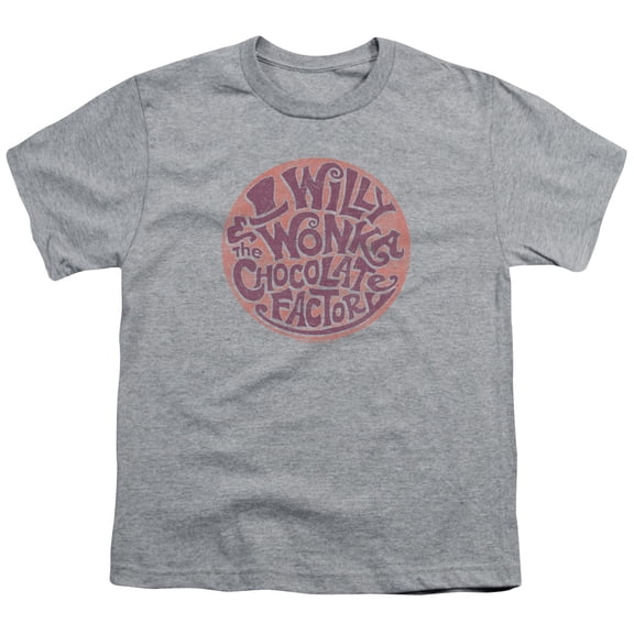 Trevco Sportswear WBM582-YT-4 Willy Wonka & The Chocolate Factory Circle Logo Youth Short Sleeve T-Shirt, Athletic Heather - Extra Large