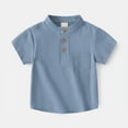 thumbnail image 6 of LYMAYTER Toddler Baby Boys Linen Shirt Kids Short Sleeve Casual Dress Shirt Summer Button down T Shirts Top with One Pocket 1-7T, 6 of 10