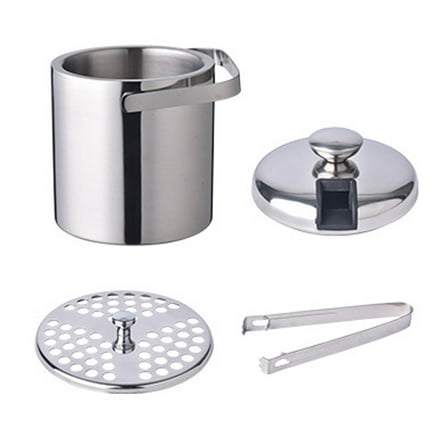 Stainless Steel Ice Bucket with Tongs Holder Lid Double Wall Insulated Container for Home Parties Beer Cool
