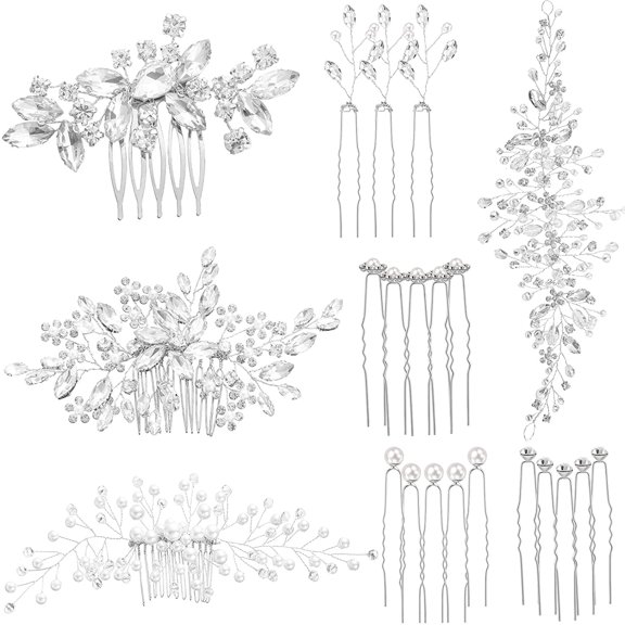 44 Pieces Wedding Hair Comb Faux Pearl Crystal Bride Hair Accessories Hair Side Comb Clips U-shaped Flower Rhinestone Pearl Hair Clips for Bride Bridesmaid (Fresh Style)