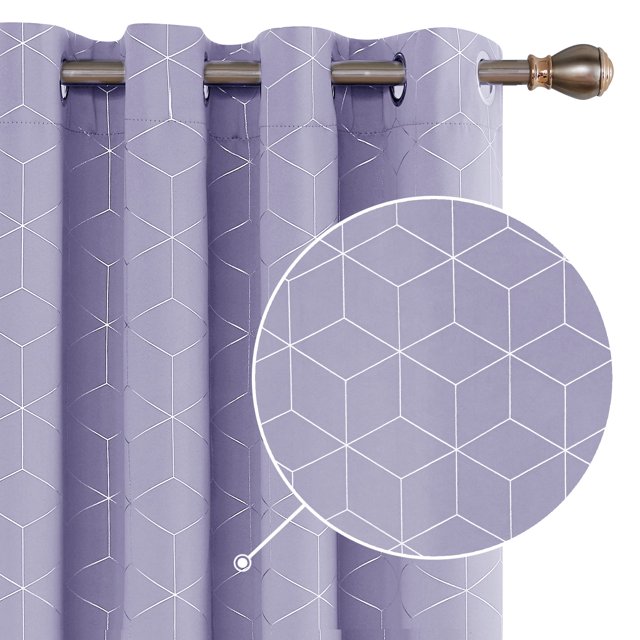 Cortinas opacas Deconovo con estampado de diamantes plateados, aislantes térmicos, con ojales, color morado claro/diamante, 132 cm de ancho x 137 cm de largo, para habitación infantil