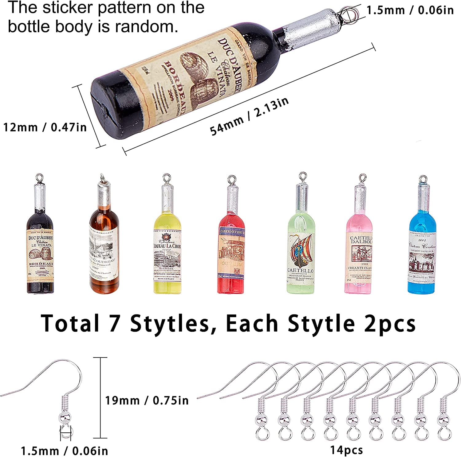 1 Box 7 Styles Random Label Wine Bottles Earring Making Kit Resin