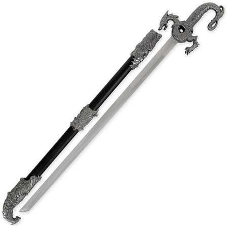 Armory Replicas Sea of Flames Dragon Saber | 36.5" Stainless Steel Blade, Silver Hilt, Hard Scabbard with Chain