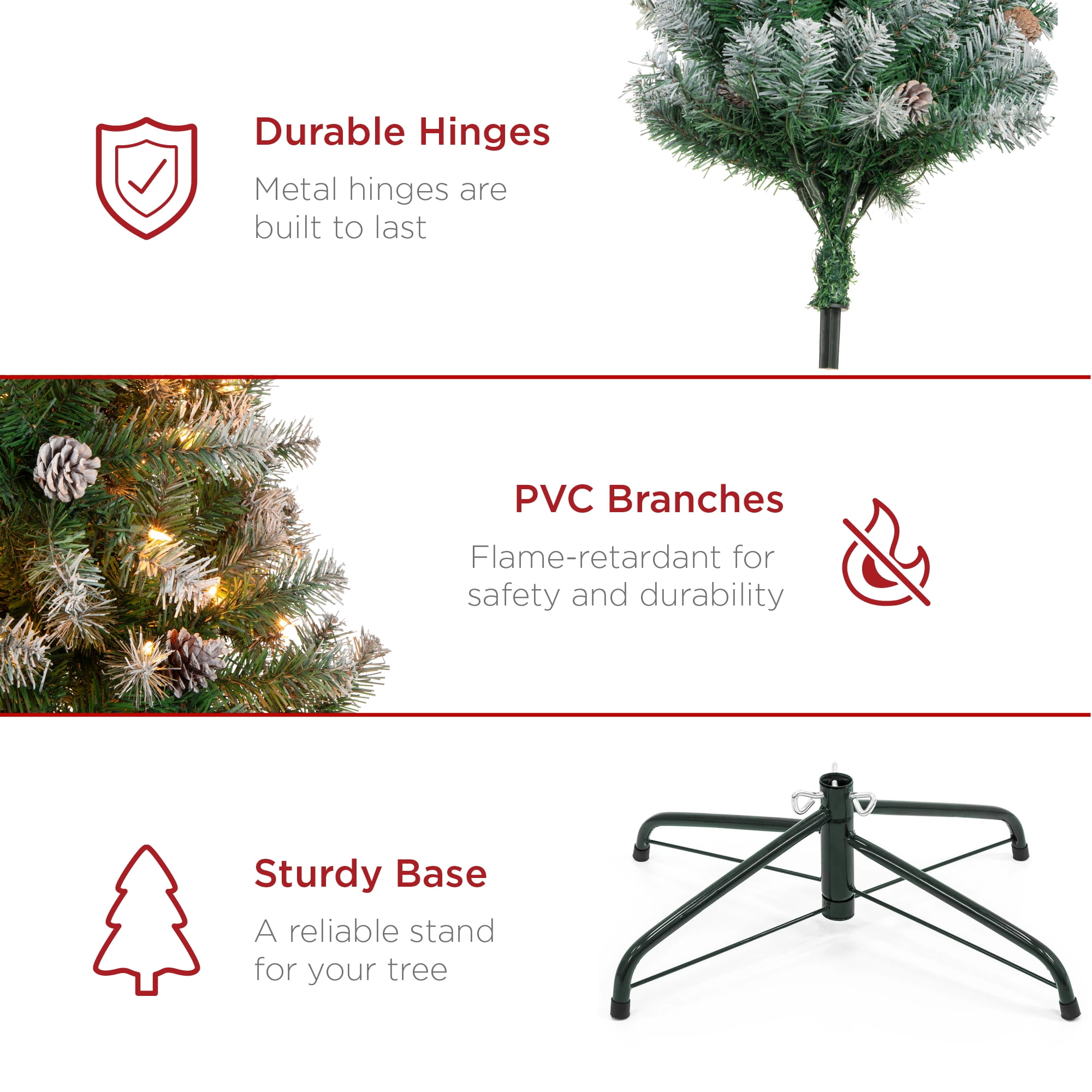 Best Choice Products 7.5ft Pre-Lit Pre-Decorated Holiday Christmas Pine Tree w/ Flocked Tips, 550 Lights, Base - Green