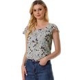 thumbnail image 2 of Blusa En Capas Manga Corta De Volantes De Gasa Con Cuello Cuadrado Para Mujer Floral Gris L, 2 of 2
