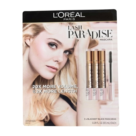 L'Oreal Paris Voluminous Makeup Lash Paradise Volume Washable Mascara, Blackest Black, 0.28 fl oz each ( Pack of 3)