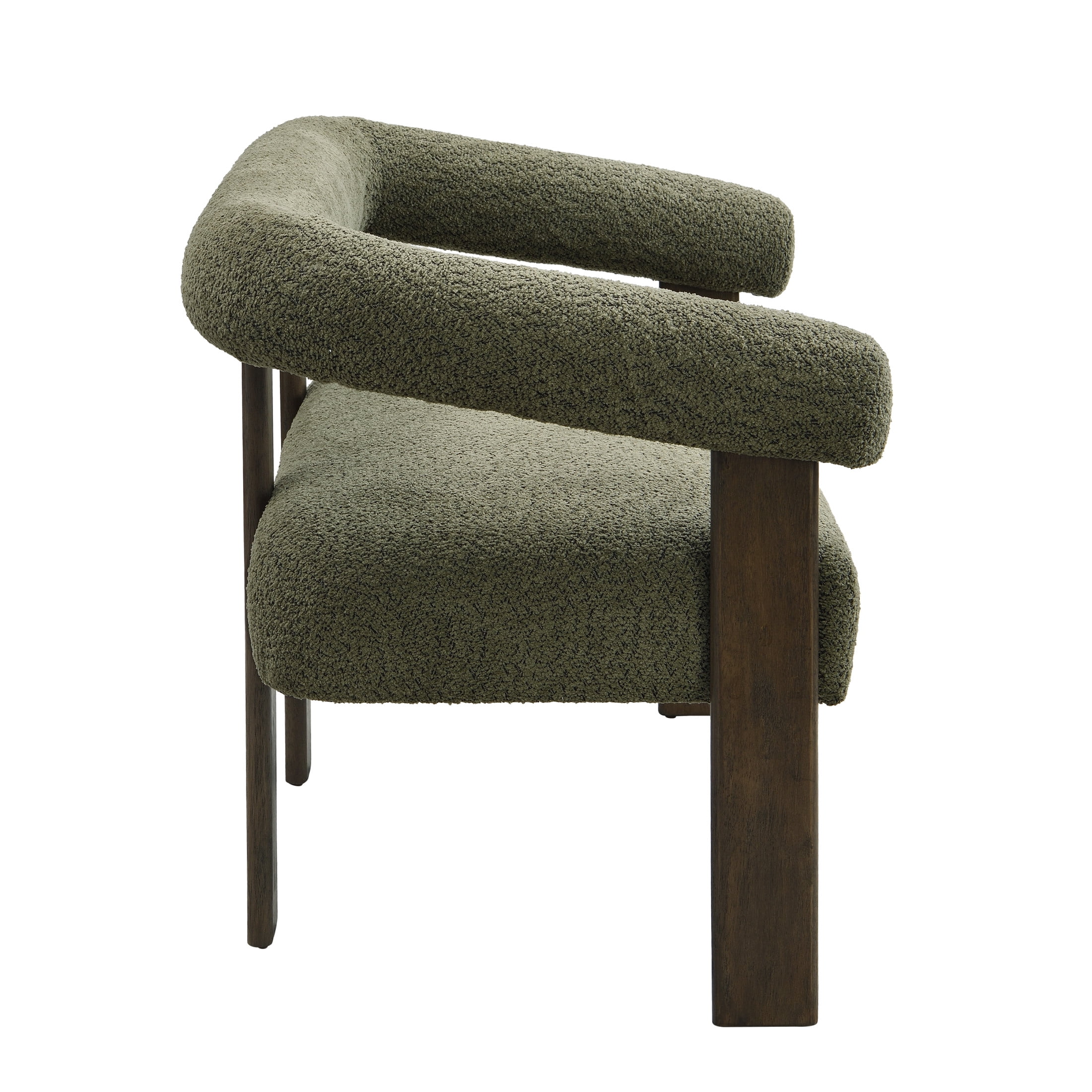 Knox Modern Boucle Upholstered Loveseat, Round Armchair with Solid Wood Base, Green