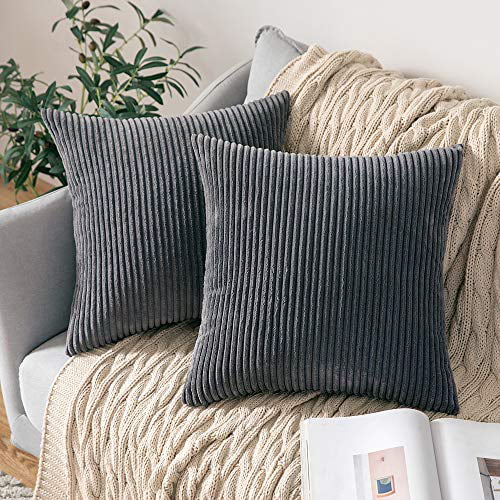 MIULEE Pack of 2 Corduroy Soft Soild Decorative Square Throw Pillow Covers Set Cushion Cases Pillowcases for Sofa Bedroom Car 18 x 18 Inch 45 x 45 cm 
