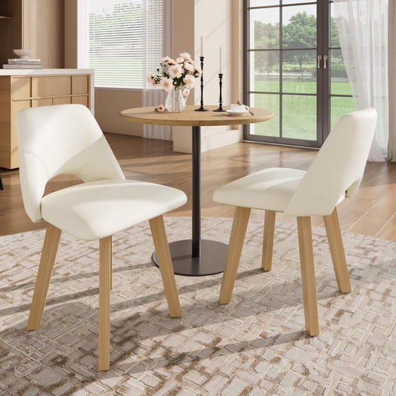 Modern PU Leather Upholstered Dining Chairs, Set of 2 - Armless Side Chairs, Padded Mark-Resistant Seat, Sturdy Wood Frame for Kitchen/Dining Room - OffWhite, 2-Piece