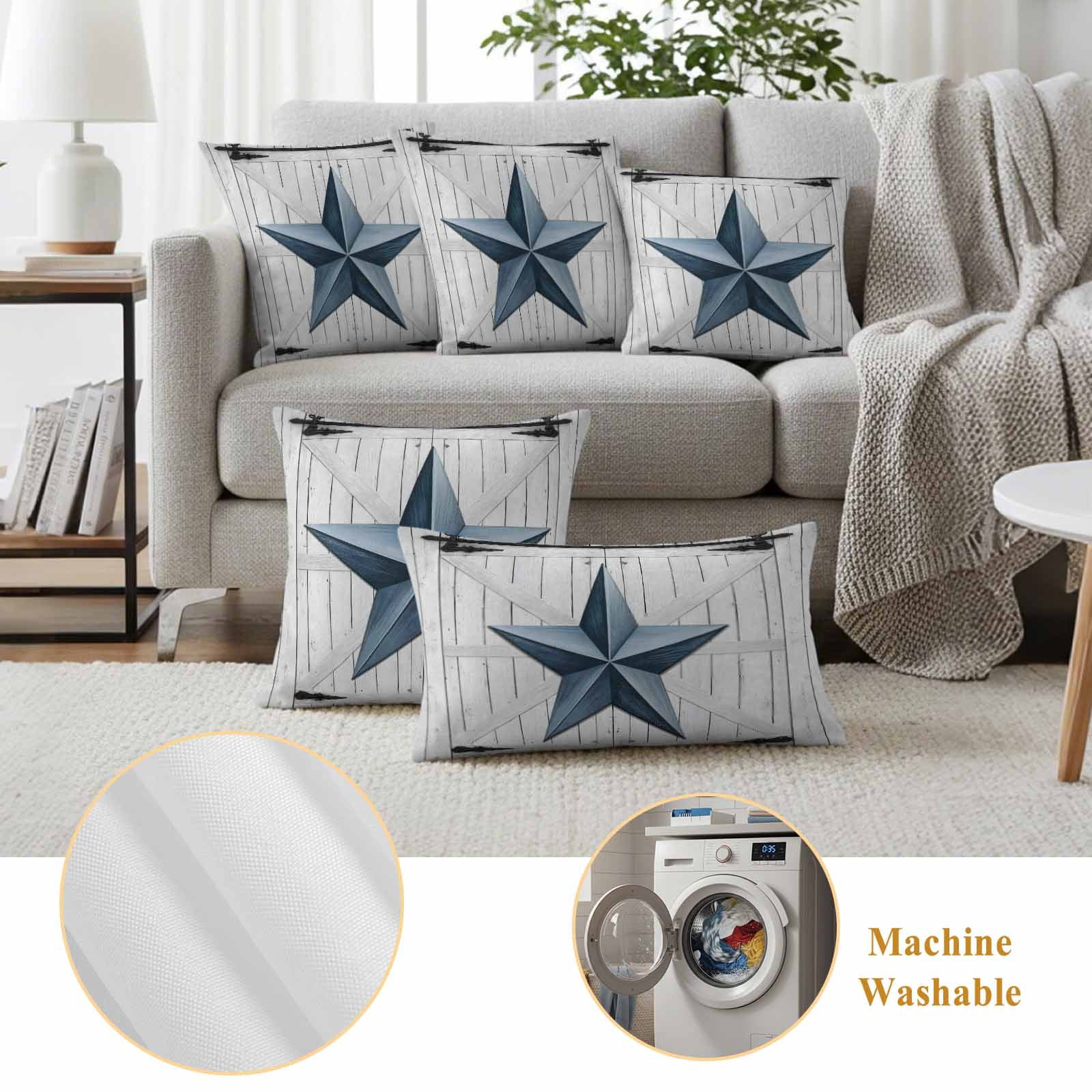 Texas Star Vintage Outdoor Waterproof Pillow Covers, Navy Blue Wooden Retro Decorative Square Throw Pillowcase Sofa Cushion Sham for Patio/Couch/Chair, 16"x16" 2 Pack