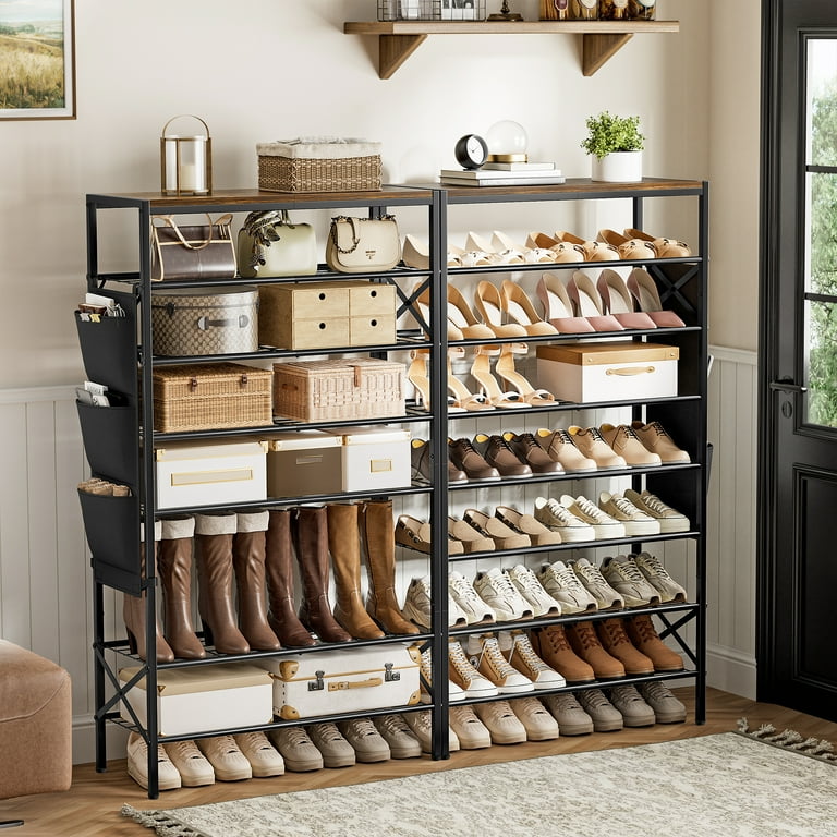 BGTREND 8-Tier Metal Shoe Rack Organizer with Wooden Top, 24-32