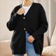 thumbnail image 4 of Suéteres de Rayas para Mujer, Suéteres de Botones Grandes, Cuello en V, Prendas de Punto Sueltas. Negro XXL, 4 of 7